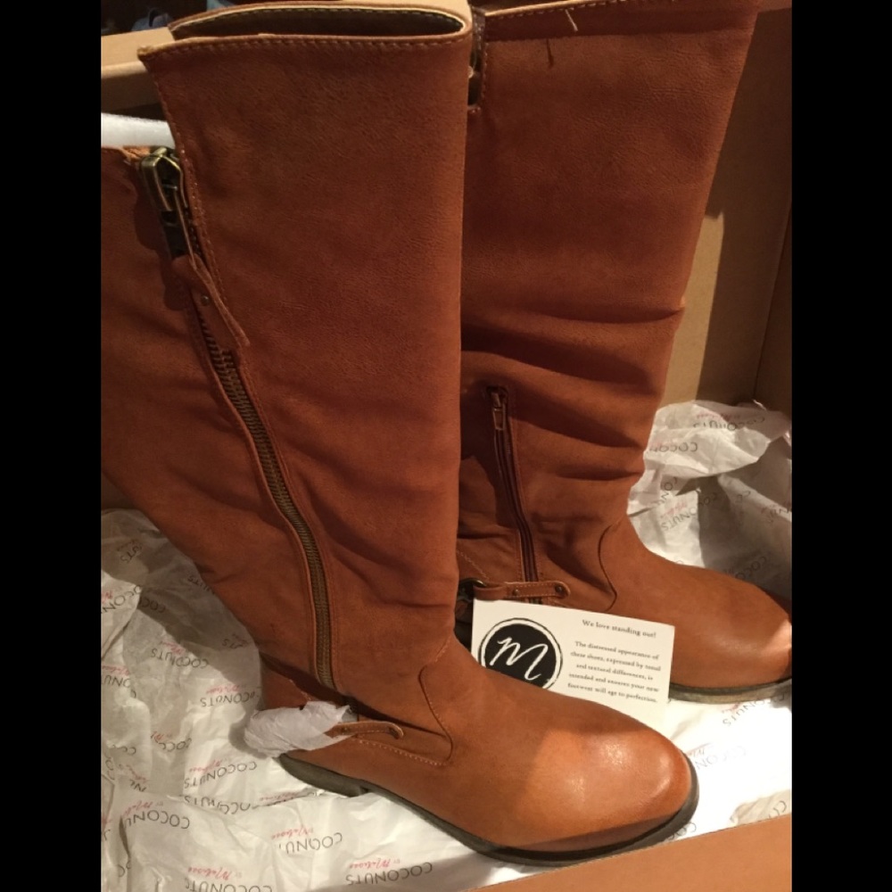 Tan Knee High Coconuts by Matisse Martin Boots with Decorative Spur